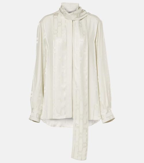 Scarf-detail satin jacquard blouse