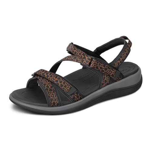 Orthofeet Women's Orthopedic Lake Adjustable Water-Friendly Sandal, Leopard