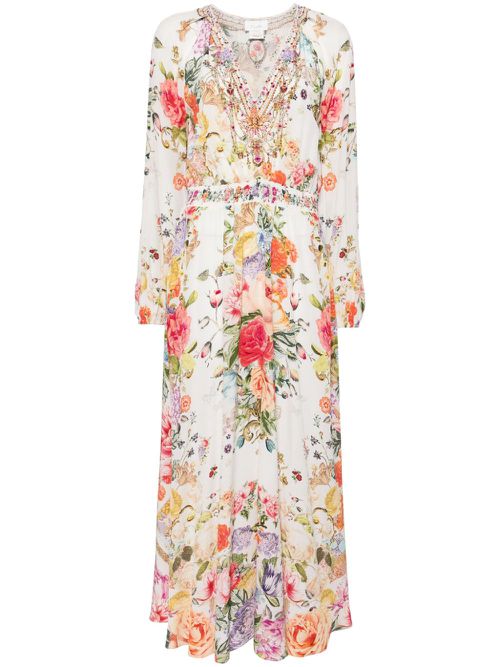 Raglan floral-print maxi dress - White