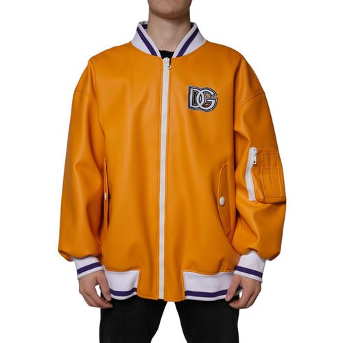 Dolce & Gabbana Mens Leather Bomber Jacket Dg Varsity - Orange - Men