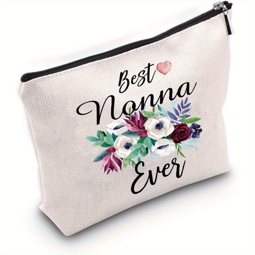 TEMU Beige Linen Makeup Bag For Grandma, "best Nonna Ever" , Unscented Cosmetic Pouch, Perfect Gift From Grandchild