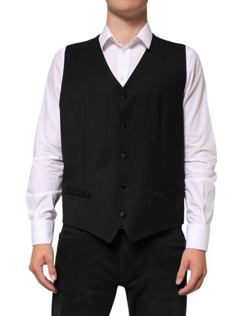 Wool Blend Formal Vest — Black