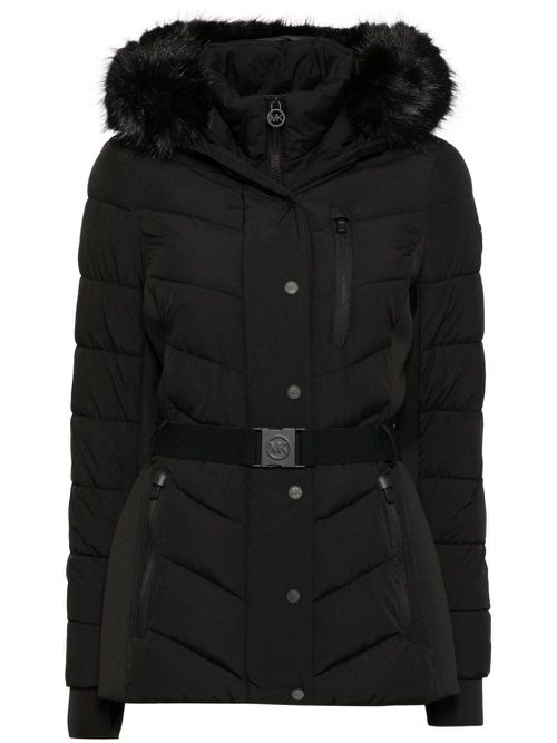 Faux fur trim Scuba coat - Black
