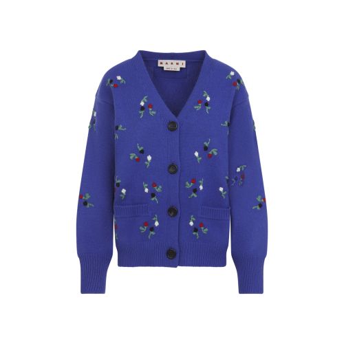 Blue Floral V Neck Sweater