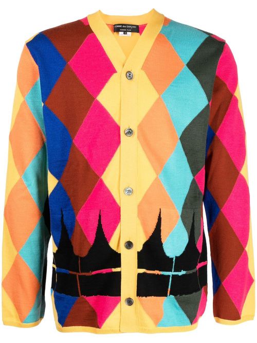 V-neck diamond-print cardigan - Multicolour