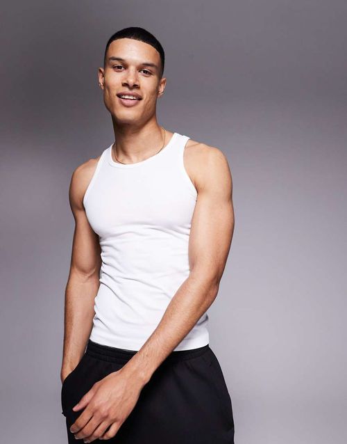Icon seamless rib slim fit vest in white