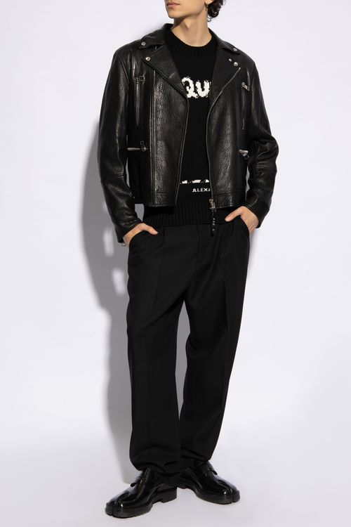 Leather Biker Jacket, Men's, Black