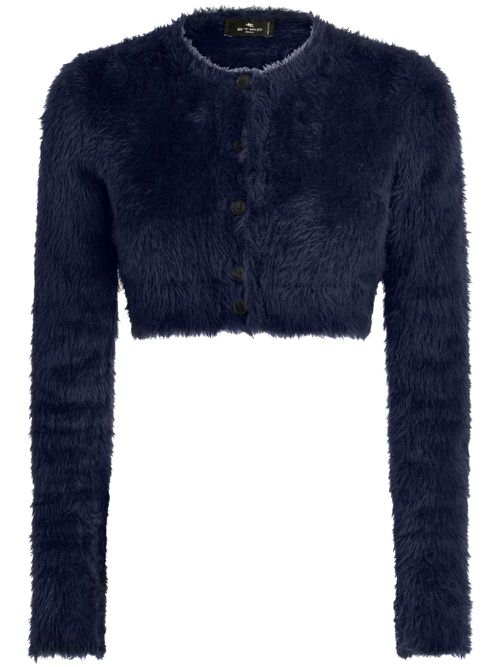 Faux-fur cropped cardigan - Blue