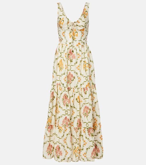 Azulejo embellished floral linen maxi dress