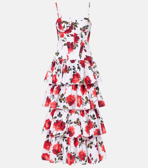 Floral tiered cotton-blend corset dress