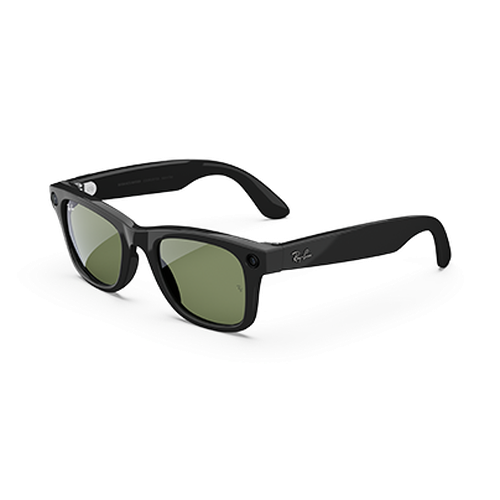 Refurbished Ray-Ban Meta Wayfarer Gen 1, Shiny Black / G15 Green, Standard, High Bridge Fit