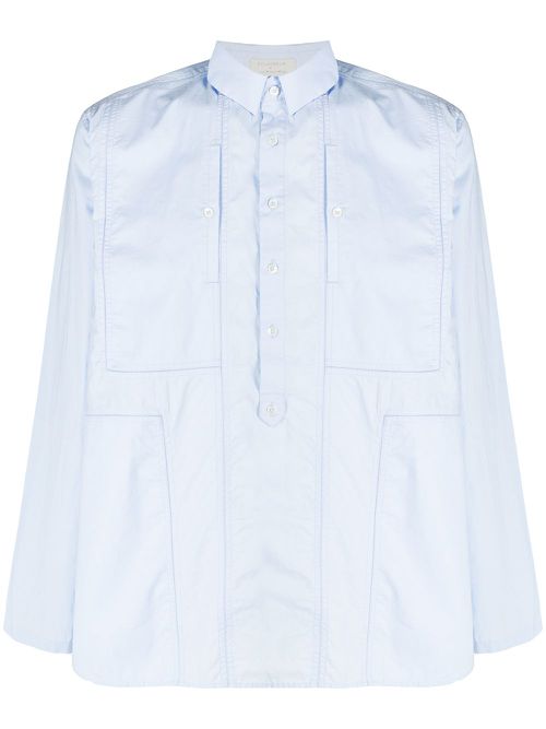 Contrast panel curved hem shirt - Blue