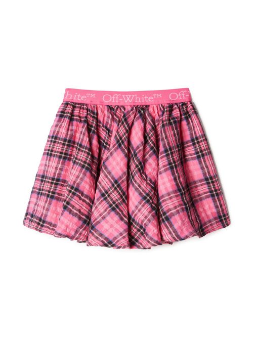 Logo-waistband check-print skirt - Pink