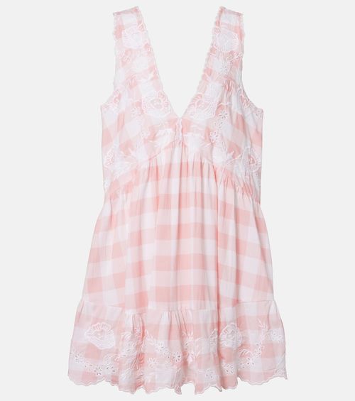Broderie anglaise checked cotton poplin minidress