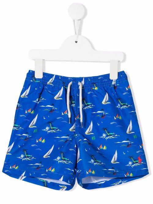 Boat-print swim shorts - Blue