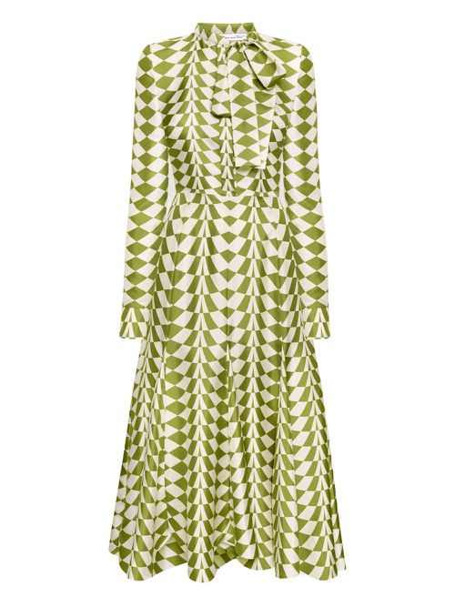 Geometric-print midi dress - White