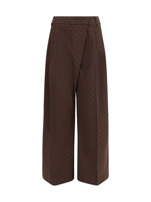 Flocked Plaid Crossover Trousers — Brown