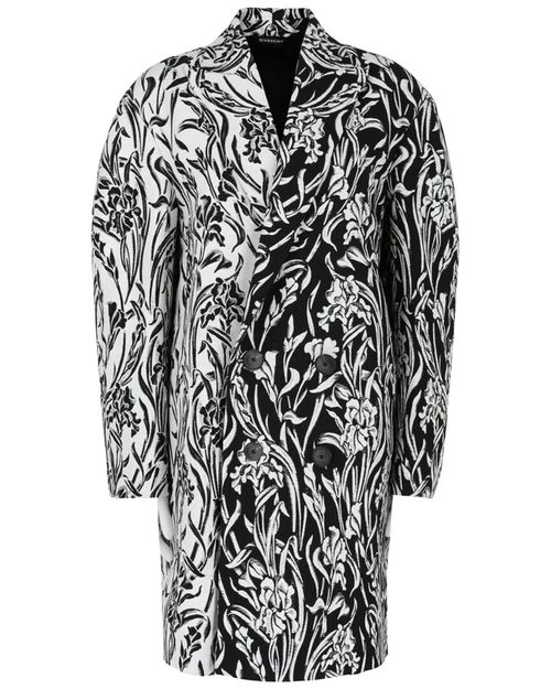 Double-Breasted Floral Jacquard Coat