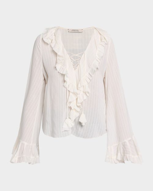 Striped Ruffle Lace-Up Blouse