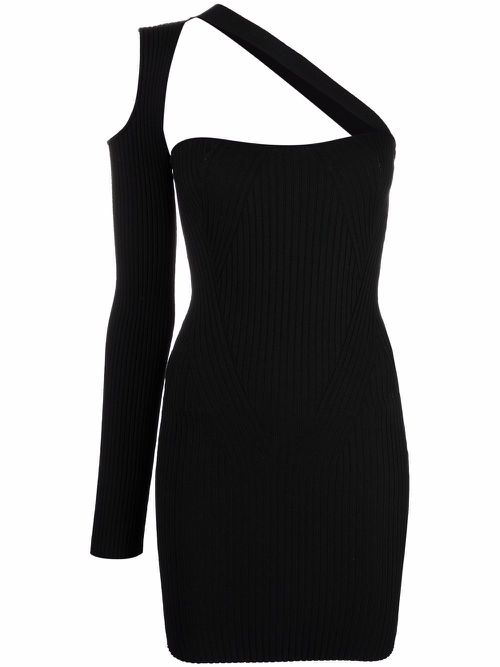 Ribbed asymmetric mini dress - Black