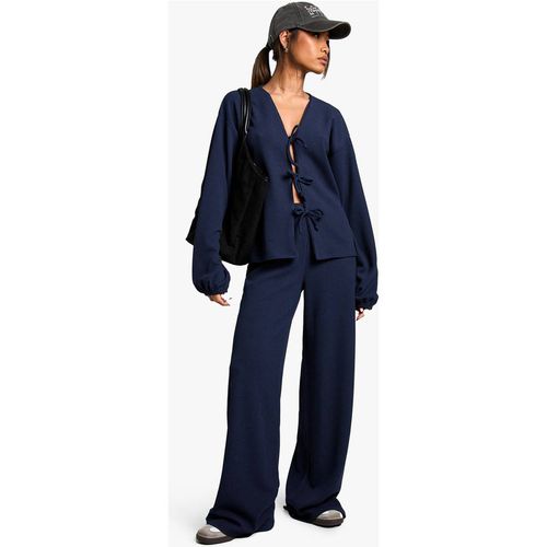 Boohoo Women's Rib Tie Front Blouse & Trouser Co-Ord in Navy