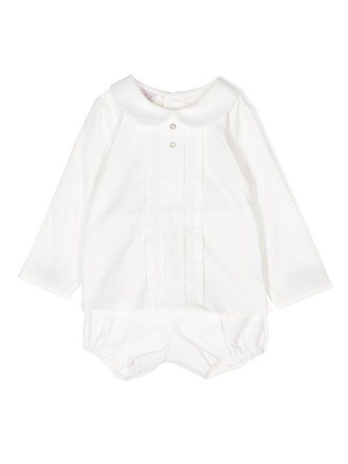 Bib-collar cotton babygrow set - White