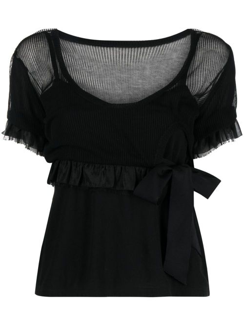 2000s ruffle-trimmed short-sleeved blouse - Black