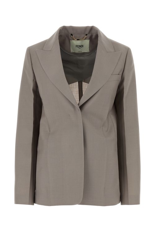 Single-Breasted Wool Blend Blazer — Gray