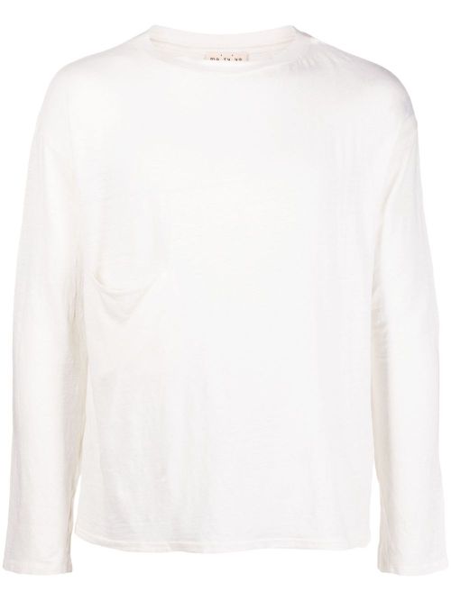 Long-sleeve round-neck linen sweater - White