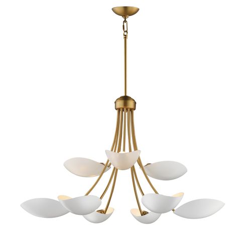 White Natural Aged Brass Chandelier from the Maris Collection