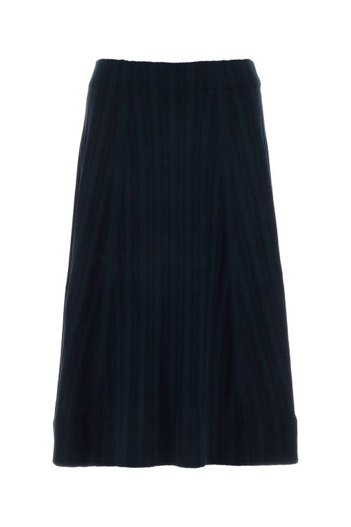 Pleated Silk Skirt — Navy