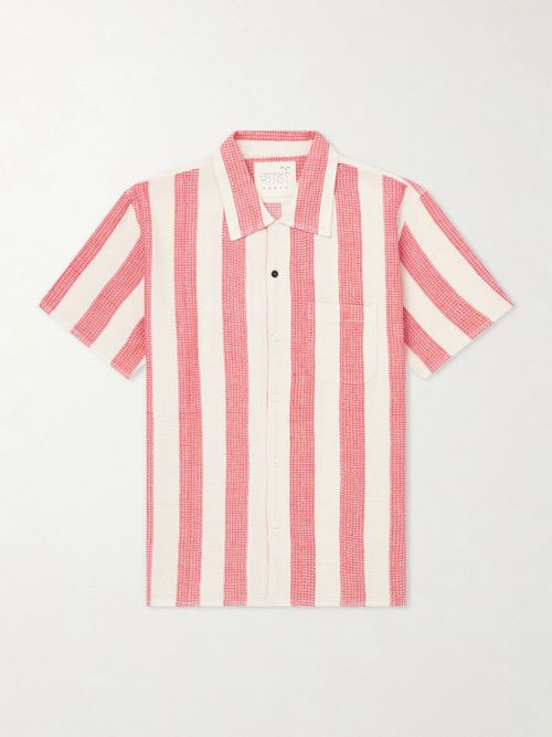 Camp-Collar Striped Cotton Shirt