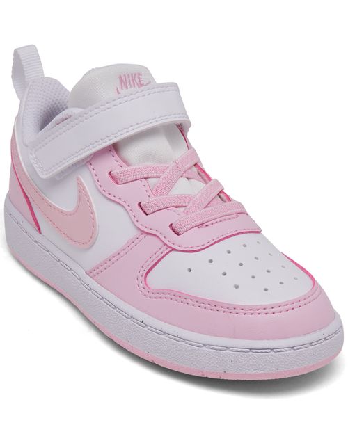 Toddler Girls Court Borough Low Recraft Stay-Put Casual Sneakers from Finish Line - White, Pink Foam
