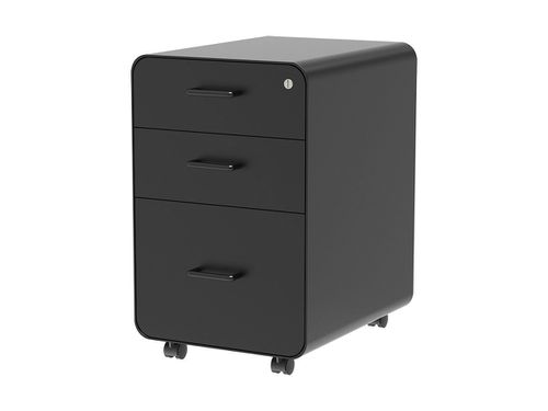 Workstream by Rolling Round Corner 3-Drawer File Cabinet with Lock, Under Office Desk Metal Filing Cabinet, Legal/Letter File Folders, Wheel