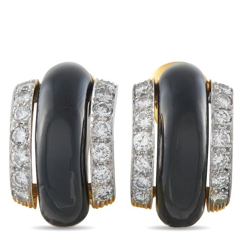 18K Yellow Gold 1.68ct Diamond and Onyx Clip-On Earrings DW13-042726