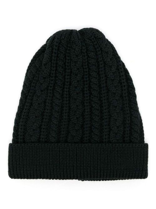 Cable-knit beanie hat - Green