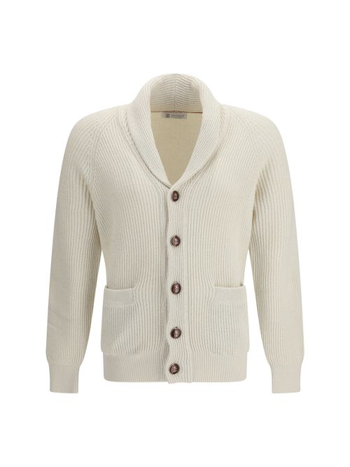 Ribbed Cotton Cardigan — Beige