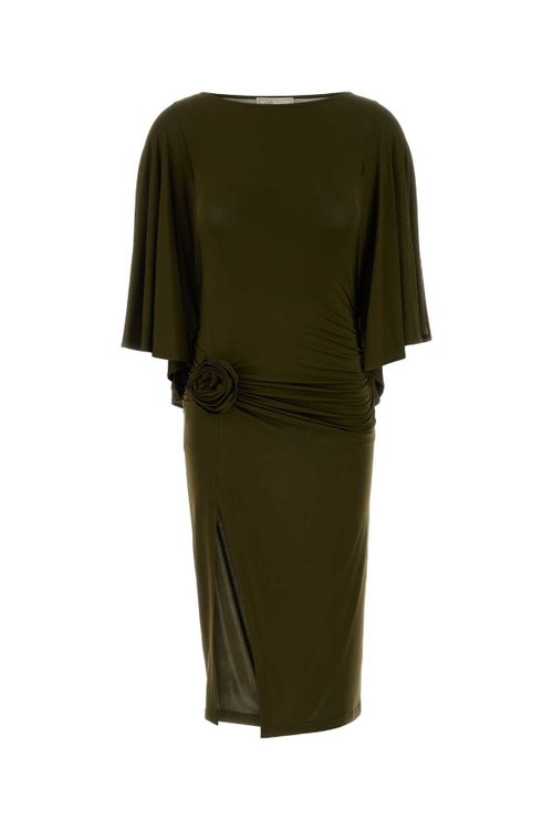 Ruched Viscose Dress — Green