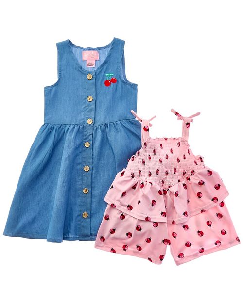 2pk Little Lady Woven Dress & Knit Romper Set