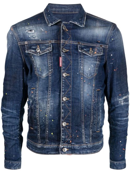 Paint splatter-print denim jacket - Blue