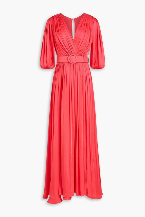 Belted metallic georgette maxi dress - Orange - FR 36