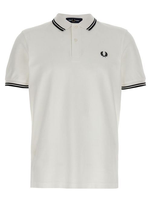 Striped Collar Cotton Piqué Polo Shirt — White