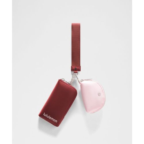 Lululemon – Dual Pouch Wristlet Bag Wallet – Color Pink/Silver/Red