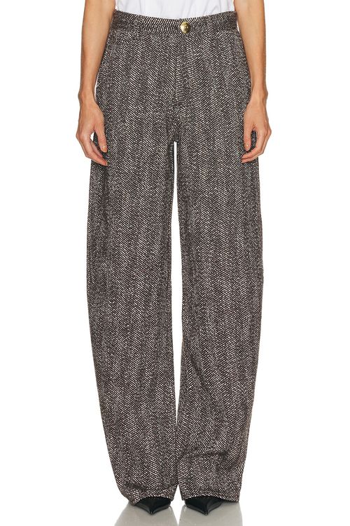 DARKPARK Khris Herringbone Wool Barrel Leg Pant in Brown Black & White - Grey. 30 also , 25, 26