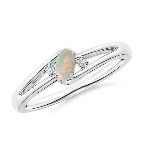 Angara 0.15 Carat Prong-Set Opal and Diamond Split Shank Ring in Platinum