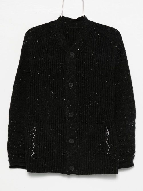 Button-fastening ribbed cardigan - Black