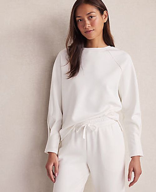 Ann Taylor Haven Well Within Soft-Brushed Fleece Pleated Crewneck