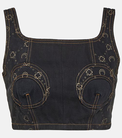 Regenerated cropped denim bustier