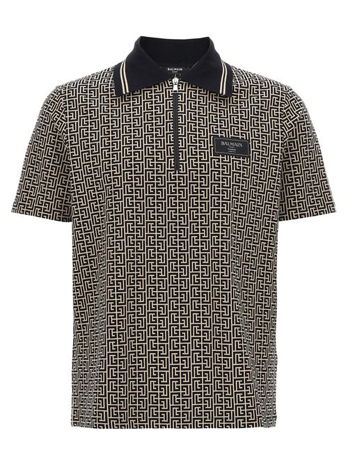 Logo-Embroidered Labyrinth Monogram Polo Shirt — Black
