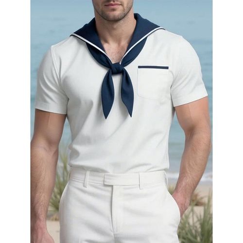 Mens Sailor Collar Short-Sleeve T-Shirt SKUL16989 - White